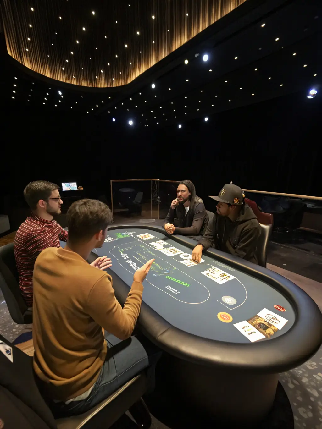 A visually appealing thumbnail of a poker table with cards and chips, focusing on the intensity of the game, suitable for representing table games.
